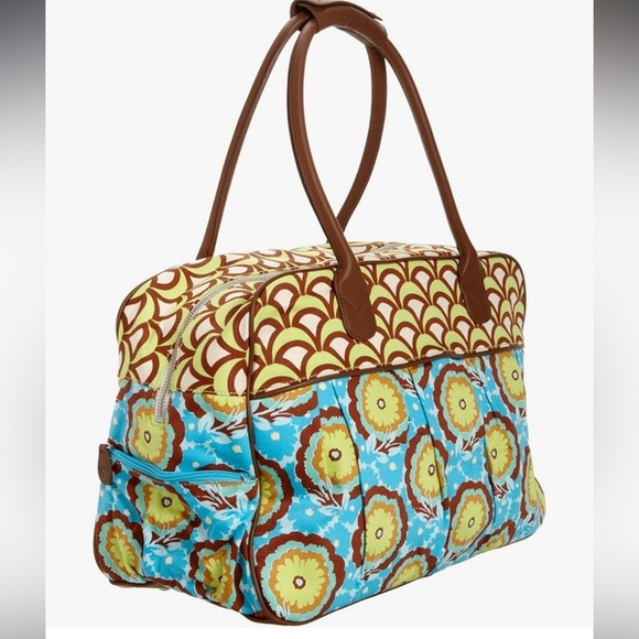 Chic Floral Travel Bag - Blue and Brown - Picture 12 of 15